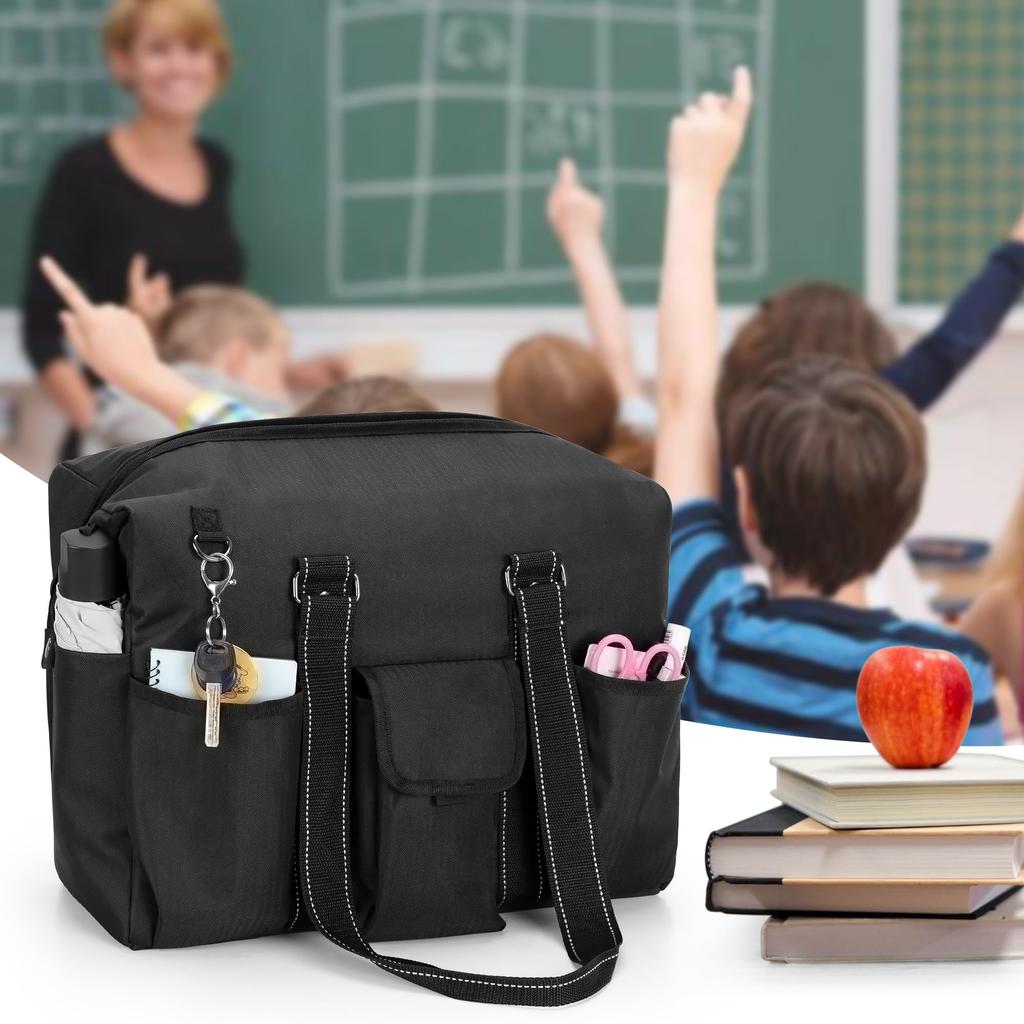 Tote Business Side Large Many A4 Document Includes Pen Holder and Sleeve for Inch Business Black [Damero] Teacher's Bag, Bag, Snaps, Capacity,