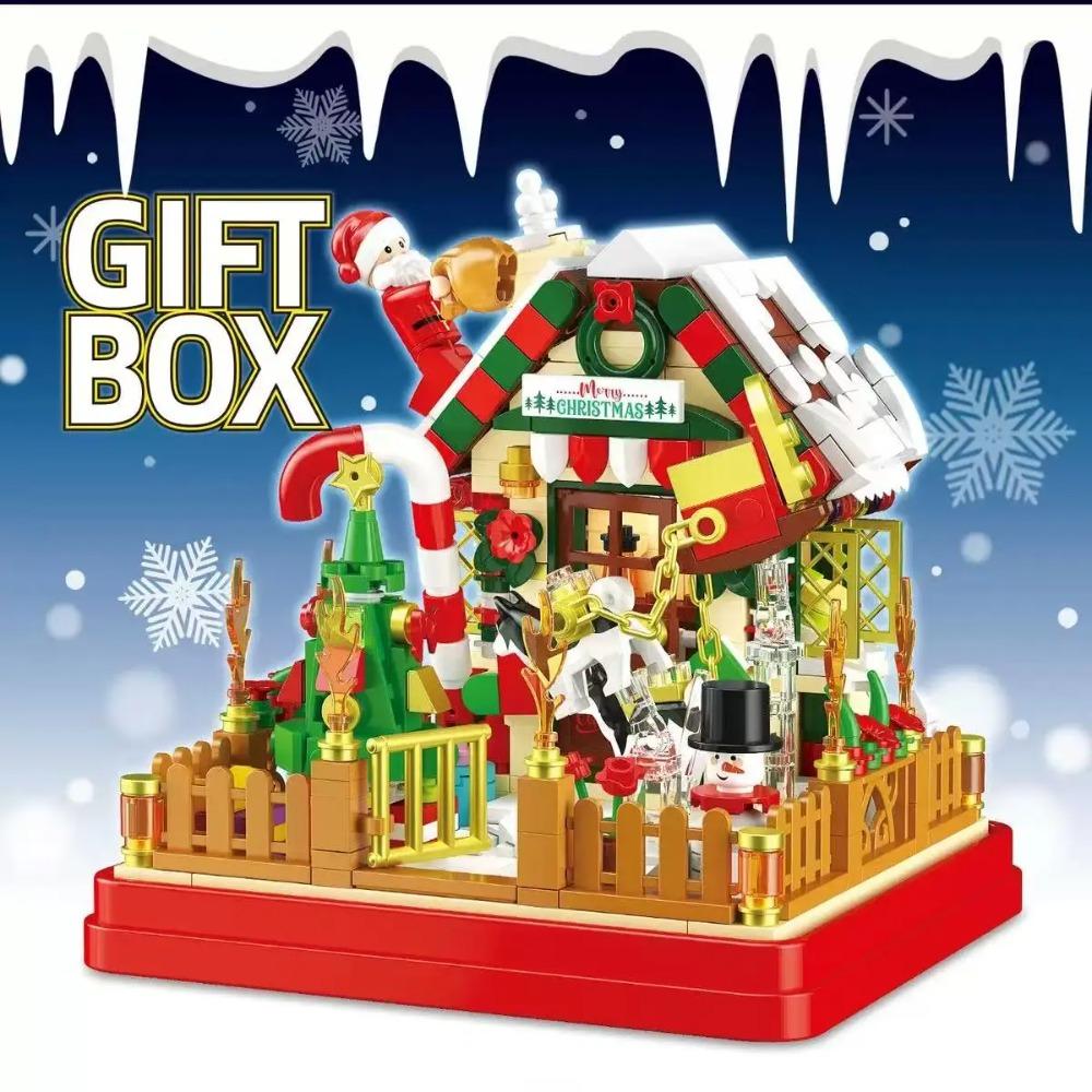 Christmas gingerbread house model building assembly, Christmas apple building blocks toys, children's holiday gift.