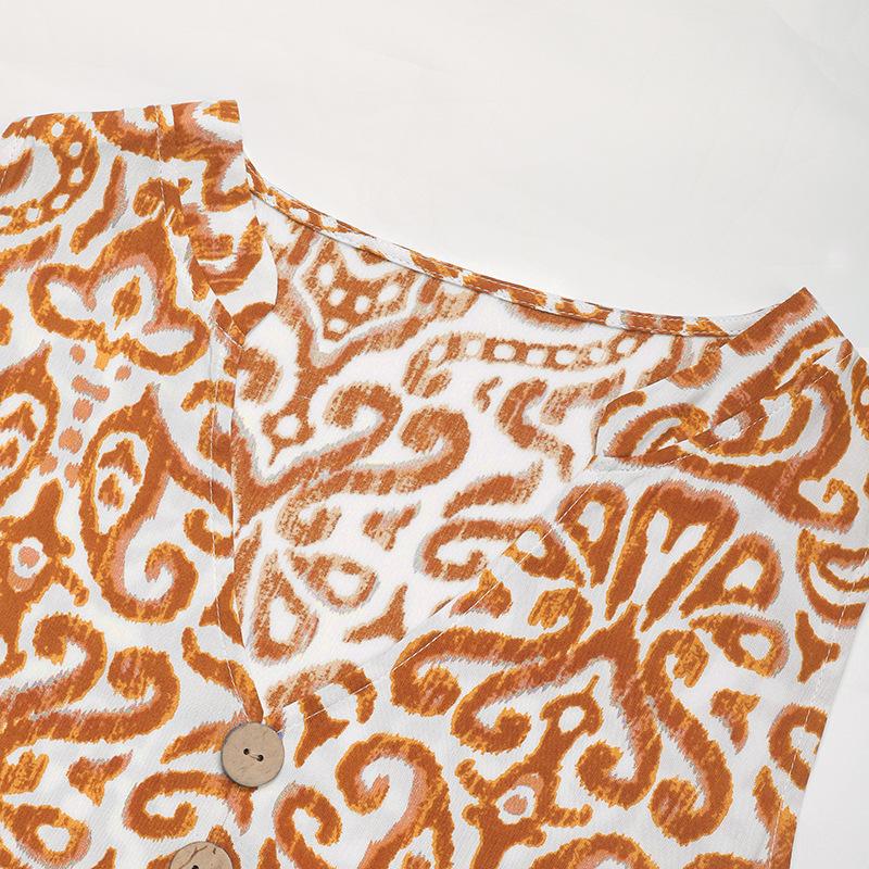 New Women's Abstract Print Sleeveless V-Neck Maxi Dress, Flowy Bohemian Long Dress for Summer Beach & Party