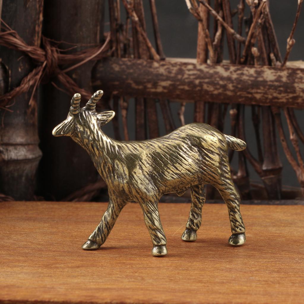 Retro Goat Ornaments Brass Figurines Tea Pets Ancient Bronze Zodiac Animals Desk Decoration Vintage Home Decor Souvenir