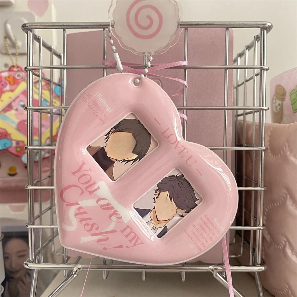 1PC Photo Sleeve Photocards Protector Heart Shaped Card Pocket Photo Frame Double Slot Photo Card Holder Pendant PVC Keychain