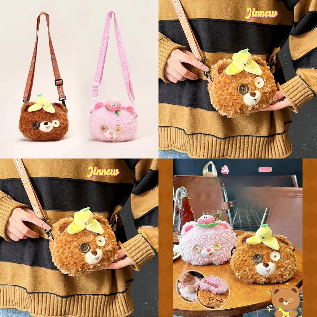 Plush Bear Crossbody Bag For Girls Cute Cartoon Keychain Accessory