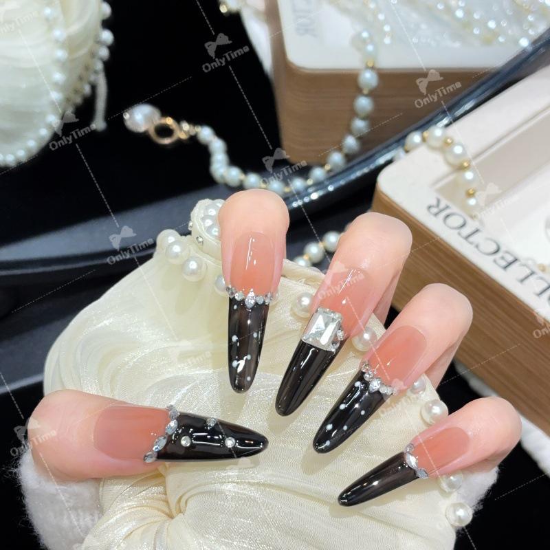 Black French Chic Long-Lasting Wearable Nails - Spicy Girl Manicure K2013-S