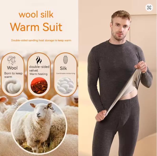 

Мужской осенне-зимний кашемирово-шелковый мягкий костюм, удобное теплое нижнее белье с утолщенным плюшевым комплектом для мужчин и женщин, термобелье 2XL