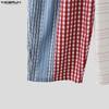 INCERUN Men's Patchwork Wide Leg Trousers Casual Loose Striped Plaid Pants Harajuku Streetwear Elastic Waist Bottoms