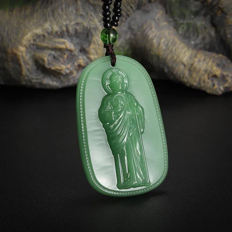 Exquisite Buddhistische Jade-Anhänger-Halskette für Männer und Frauen Religiöse Persönlichkeit Einfaches Amulett Party Kirchenzubehör