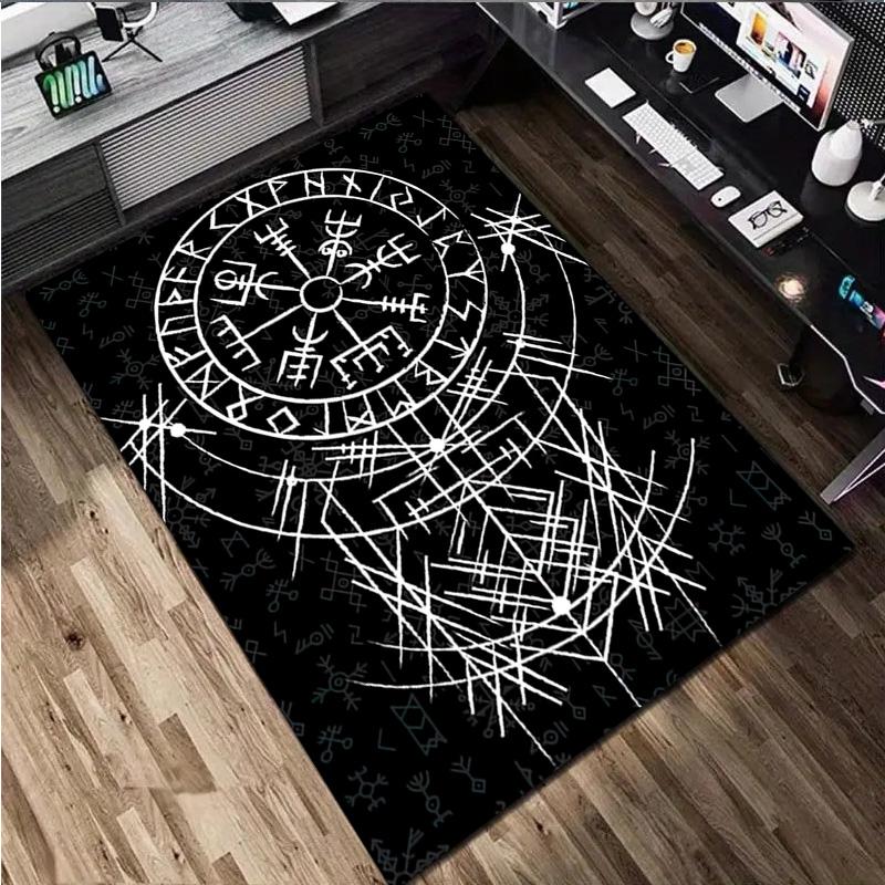 1Pc Viking Runes Print Rug - Home Decoration Carpet For Living Room Bedroom Flooring Computer Chair Area Rug