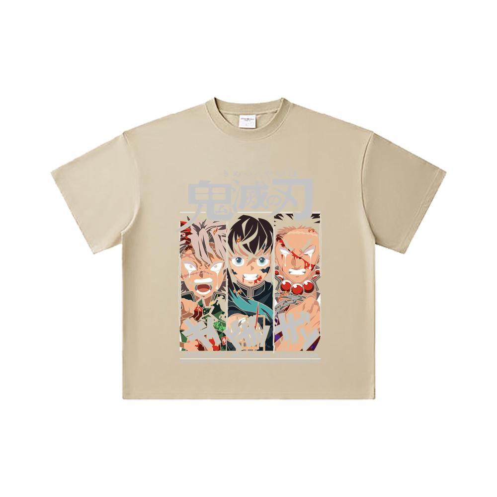 260 GSM Double Yarn 32 Count 100% Cotton Demon Slayer V60 Pillars Print Unisex Heavy Cotton T Shirt