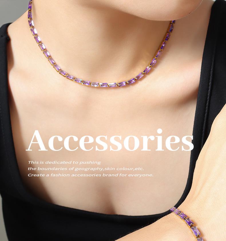 Colorful Geometric Square Chain Necklace: Women's 18K Gold-Plated Titanium Steel Choker