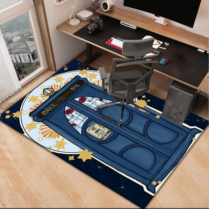 Tardis In Starry Night Office Rug Chair Mat, Game Carpet, Suitable for Front Door, Bedroom, Living Room, Desk, Holiday Gift
