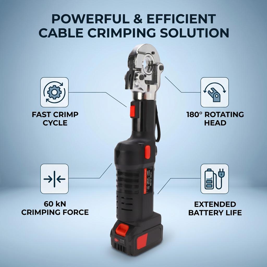 Electric Hydraulic Crimping Tool 12 Ton 6AWG To 600MCM Rechargeable Digital Display Wire Lug Crimper for Copper