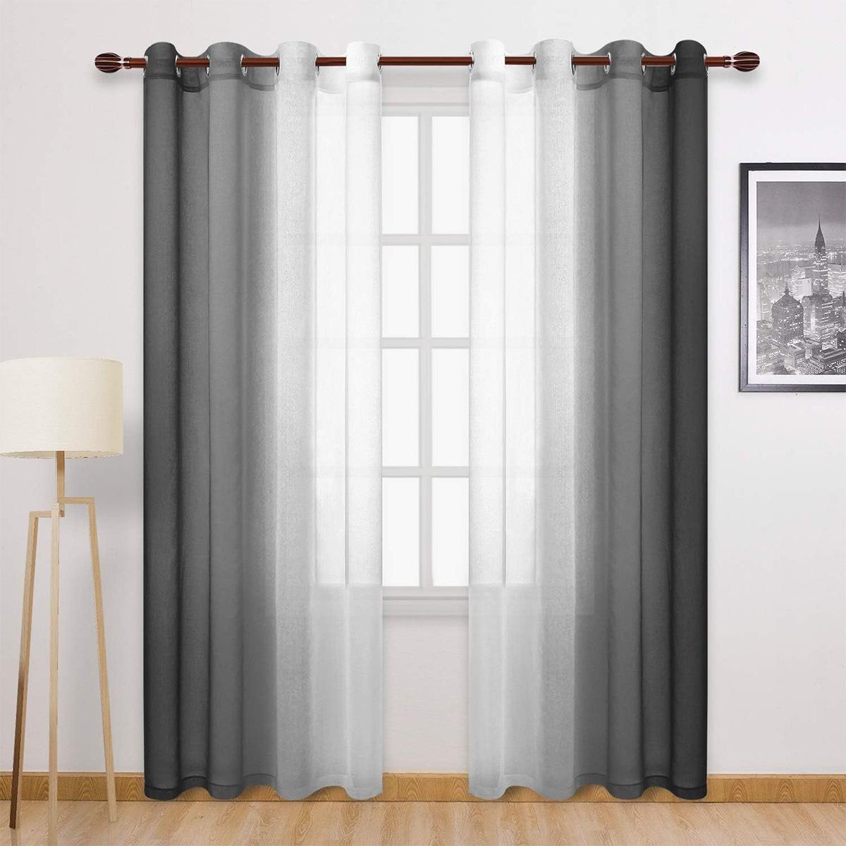 

2pcs Gradient Color Left and Right Curtains, Pink Blue Black White Gradient Sheer Curtains, Rod Pocket Easy to Install, for Living Room, Dining Room 2PCS 132 * 213cm чорний