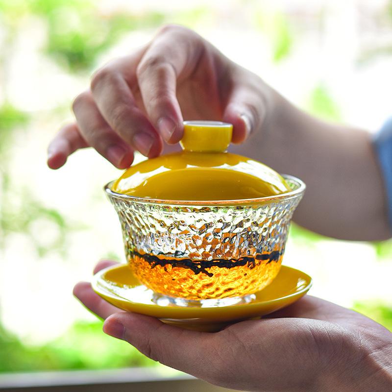 Heat-resistant Glass Bowl With Ceramic Lid Kung Fu Tea Set Chinese Tea Cup Gaiwan Teapot Tureen Gai Wan Gaiwan for Travel Puer