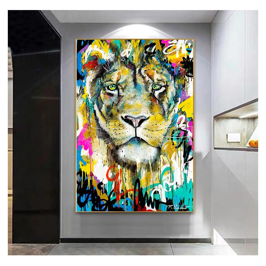 Malerei Graffiti Kunst Poster und Drucke Wand Kunst Bilder für Wohnzimmer Moderne Wohnkultur Bunte Löwe Tiger Tiere Leinwand