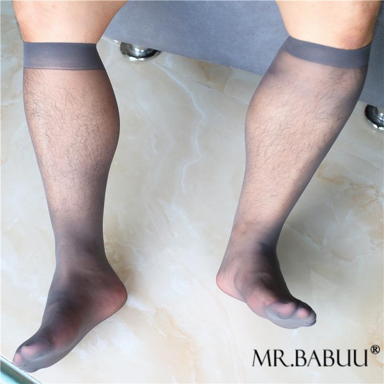 Ultra-Thin Durable Black Transparent Straight Leg Men's Formal Dress Stockings