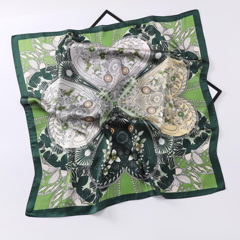 Spring and Summer Silk Scarf Women's 71 Simulation Silk Square Scarf Green Butterfly Decorative Scarf Neck Professional Scarf Thin Scarf