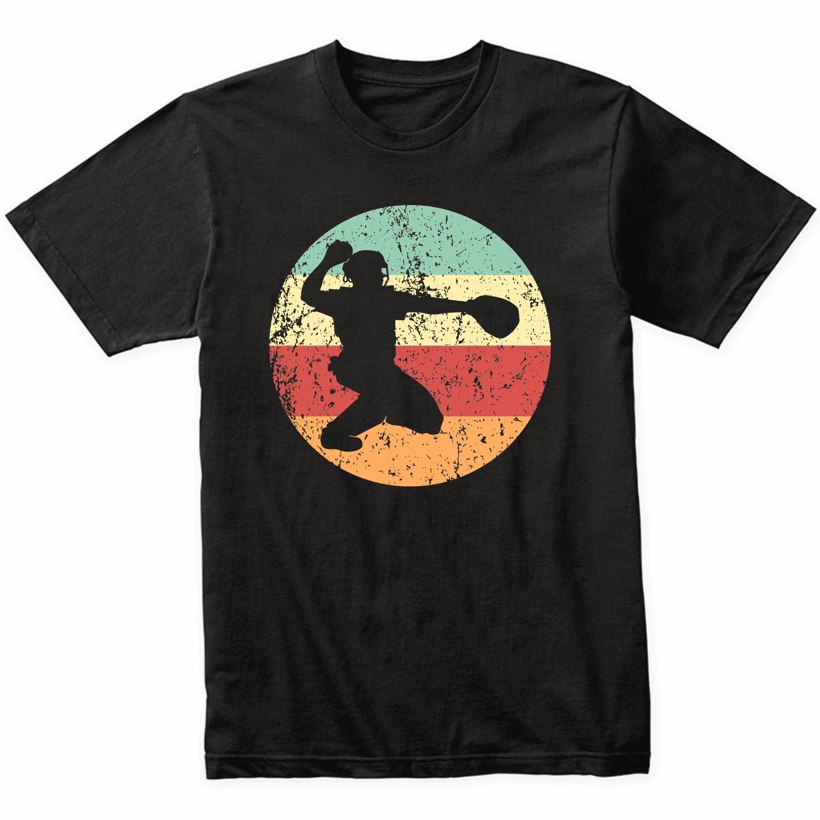 Baseball Player Catcher Silhouette Retro Sports T-Shirt - Retro Colors L