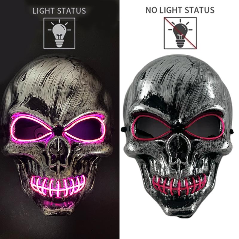 Halloween Killer Luminous Mask Led Light Up Skull Mask Glow In The Dark Mask For Party Festival Cosplay Skeleton Killer Supplies