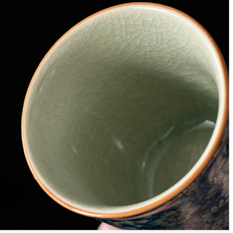 Antique Blue White Ceramic Teacup - Ru Kiln Crackle Glaze, Kung Fu Tea Set, Seasonable Single Cup for Tea Lovers, Personal Use