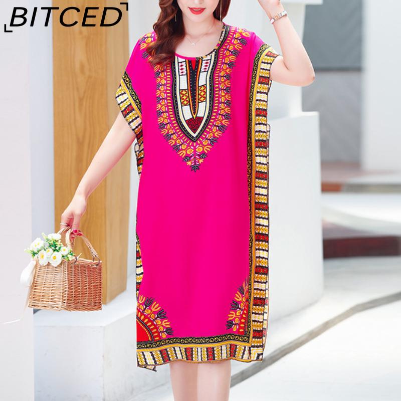 

BITCED Летнее платье с геометрическим принтом, пуловер, один размер, шикарное женское платье до середины икры для домашней одежды one size розы красного