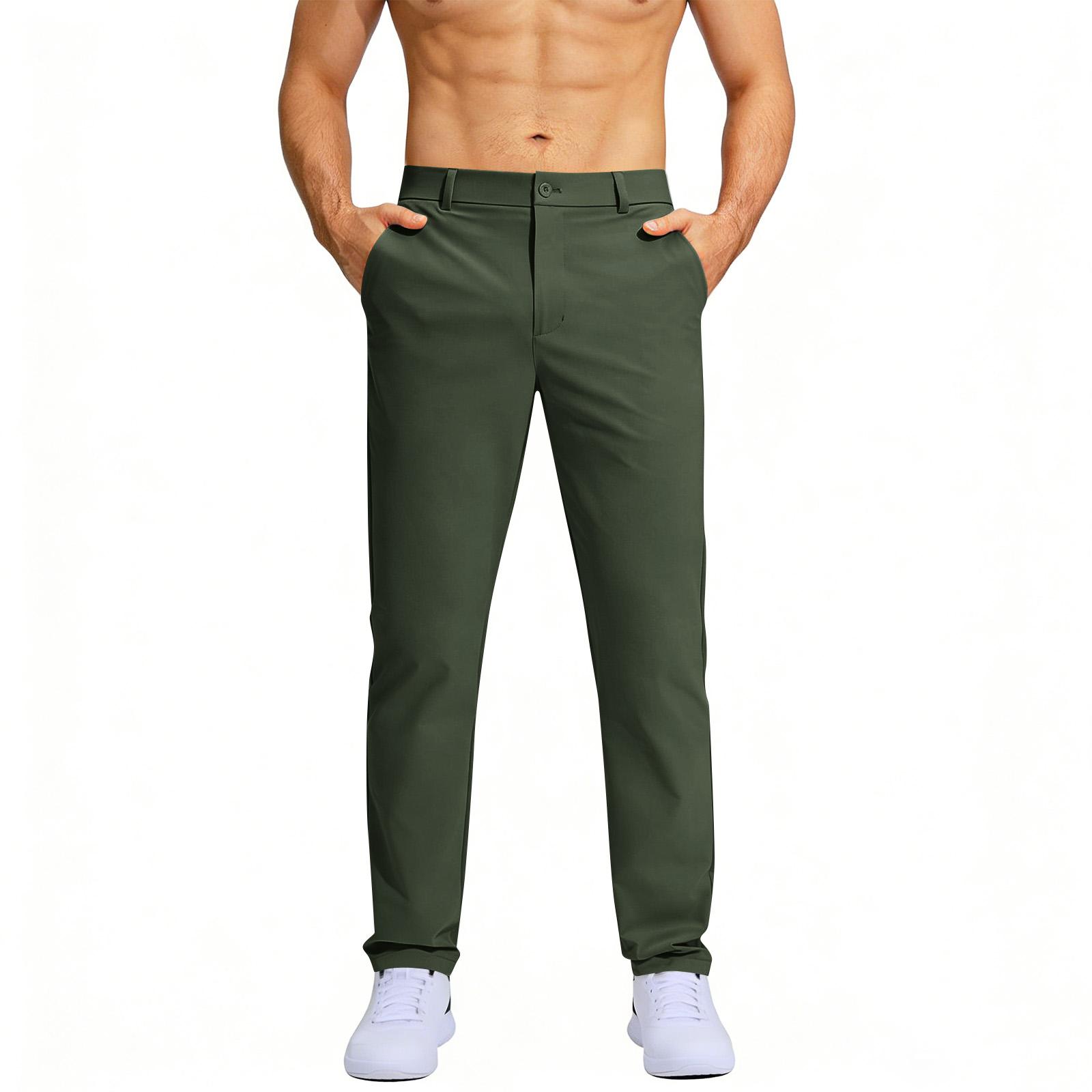 

Men s Mid Waist Elastic Golf Pants Large Straight Leg Quick Drying Lightweight Suit Pants L армия зеленый