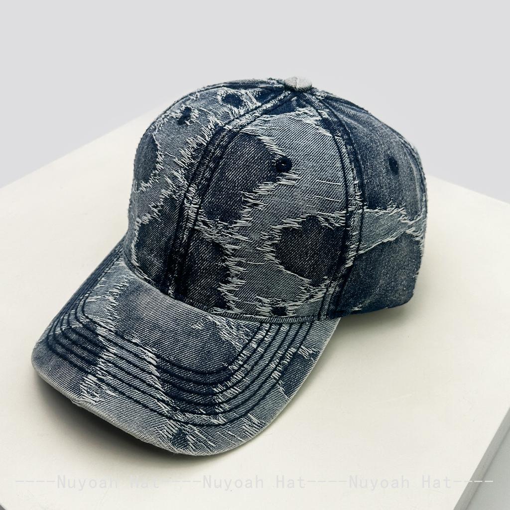 Baseball Pattern Irregular School Old Vintage American Women  Men Her Him For Fresh Caps Peaked Hats Sunshade Street Versatile Personal Denim