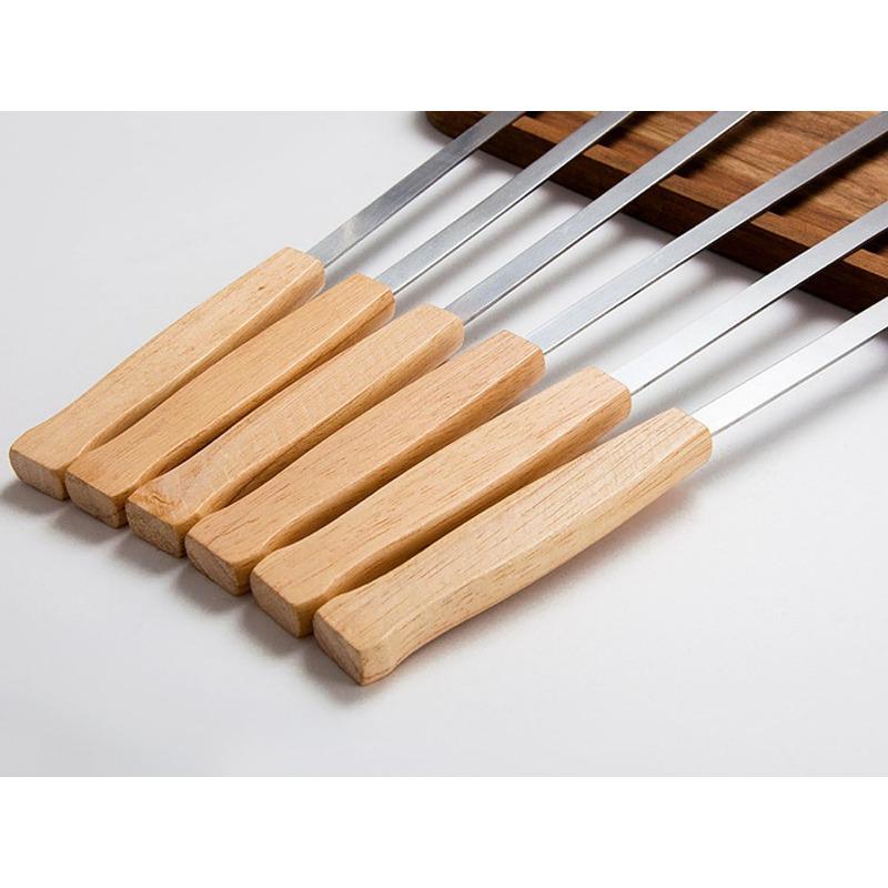 8pcs Kabab Koobideh Skewers 17 Inch Stainless Steel Grilling BBQ Skewer Reusable Barbecue Skewers Flat Stick with Wood Handle
