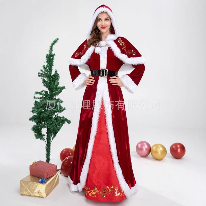 Kostým Santa Clause Vánoční šaty set Vánoční šaty Zlatý sametový potisk Velká velikost Pánský