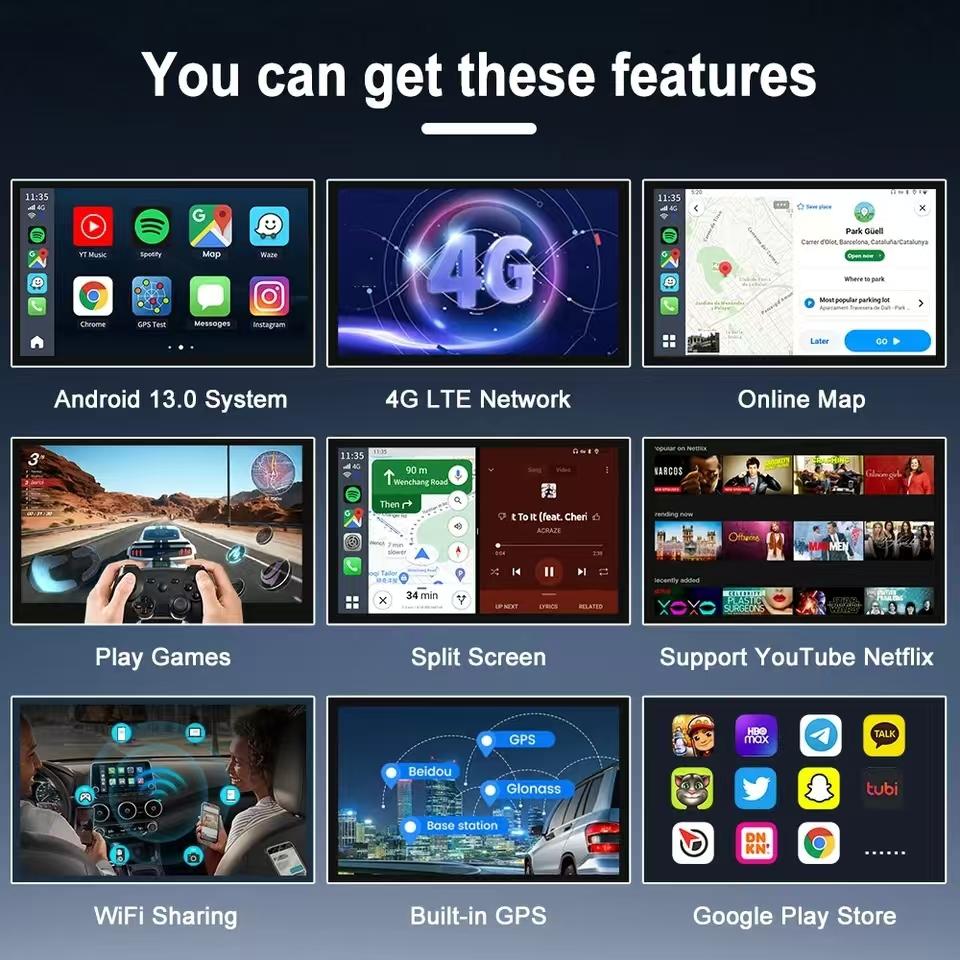 Android 13 QCM6225 Wireless Carplay LED TV Box Wireless Android Auto 8G 128G Ai Box Smart Video Adapter For IPTV Netflix Youtube