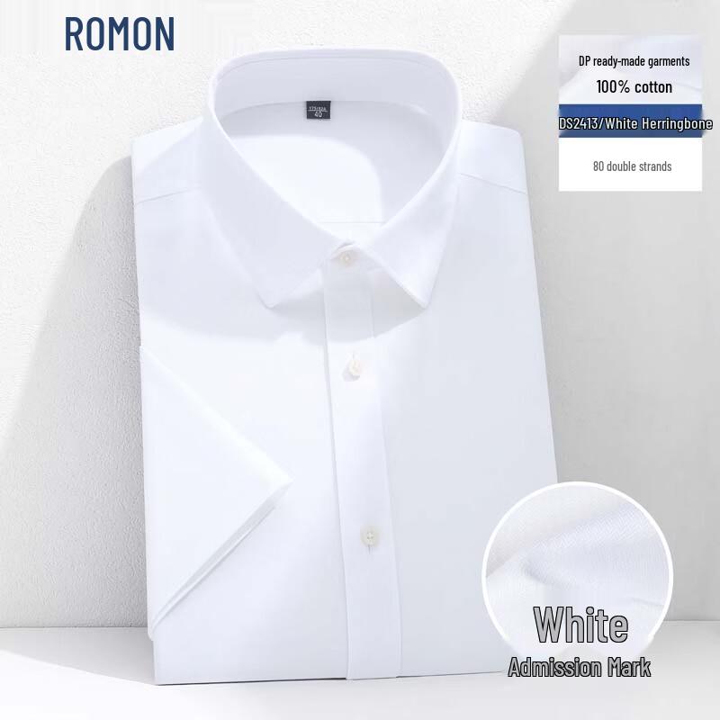 ROMON Men s Wrinkle-Free Cotton Short Sleeve Shirt 42