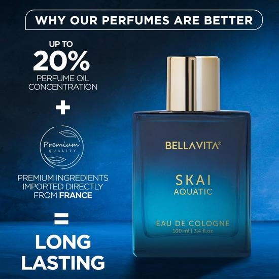 Bella Vita Luxuriöses Skai Aquatic Unisex Eau de Cologne mit Bergamotte, Lavendel und Patchouli | Hochwertiger, lang anhaltender holziger Duft für Männer und Frauen, 100 ml