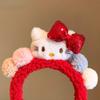 Adorable Red Bow Kitty Plush Headband for Women - Perfect for Autumn/Winter, Face Washing, Mask Application, and Festive Holiday Wear