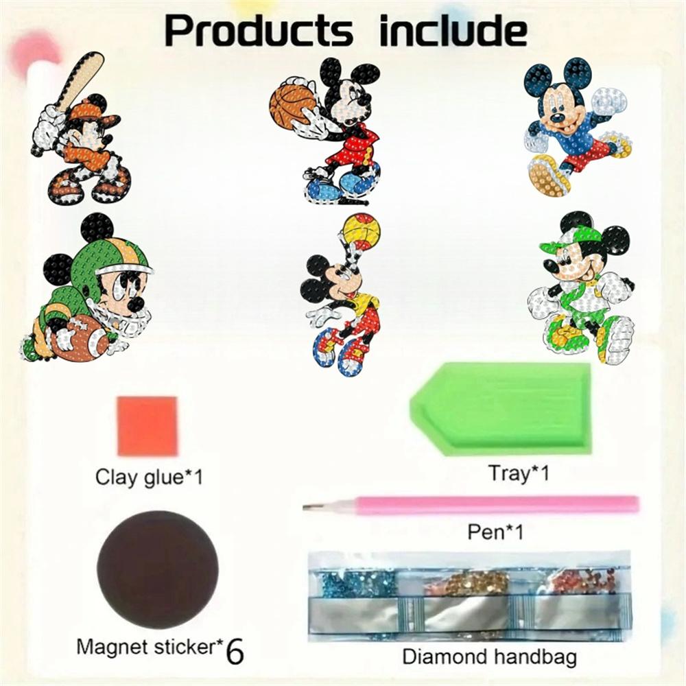 6Pcs Sports Series Diamond Art Fridge Magnet Diamond Painting Refrigerator Magnet DIY Fridge Stickers for Fridge Whiteboards
