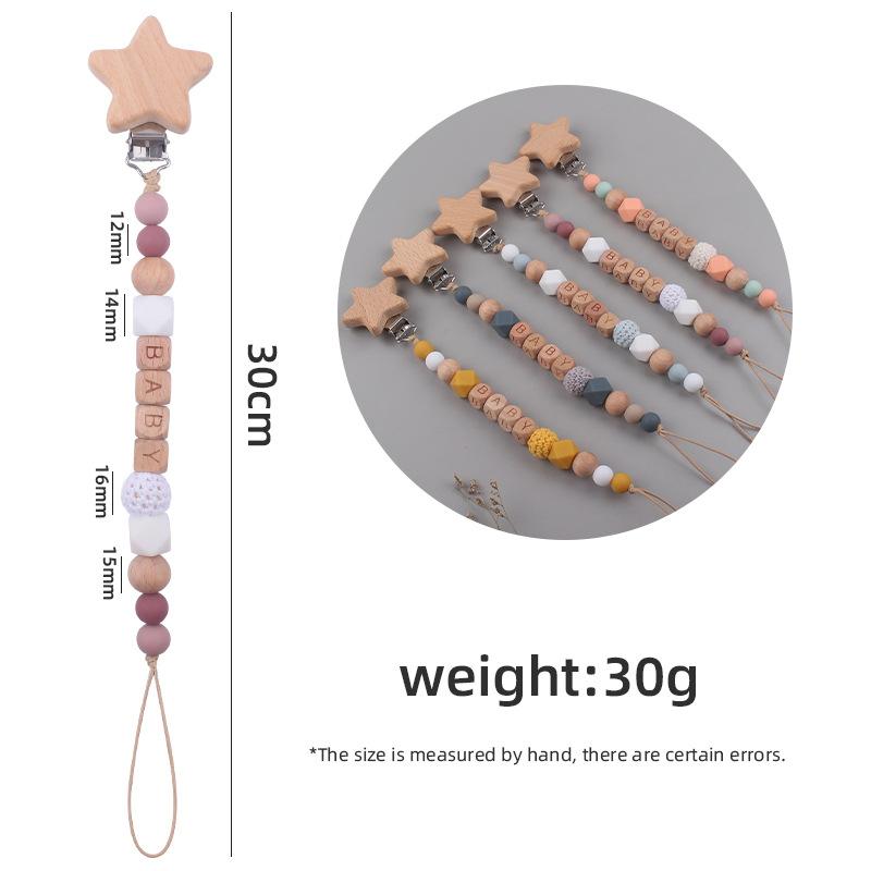 Baby Pacifier Clips Handmade Wood Soother Chew Teethers Toys Dummy Safe Silicone Teething Pacifier Chains Gift