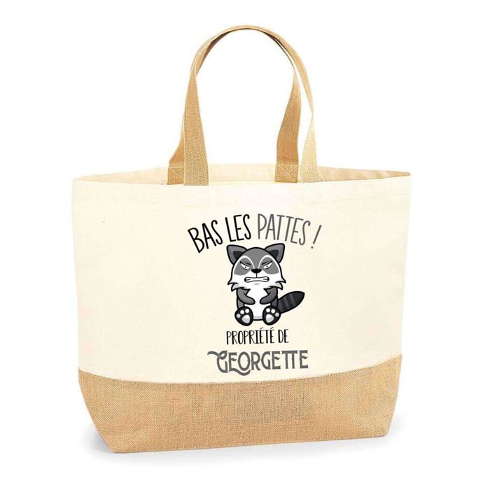 Sac cabas - PLANETEE - Georgette Bas les pattes Raton laveur - Jute - Imprimé en France - Anses solides