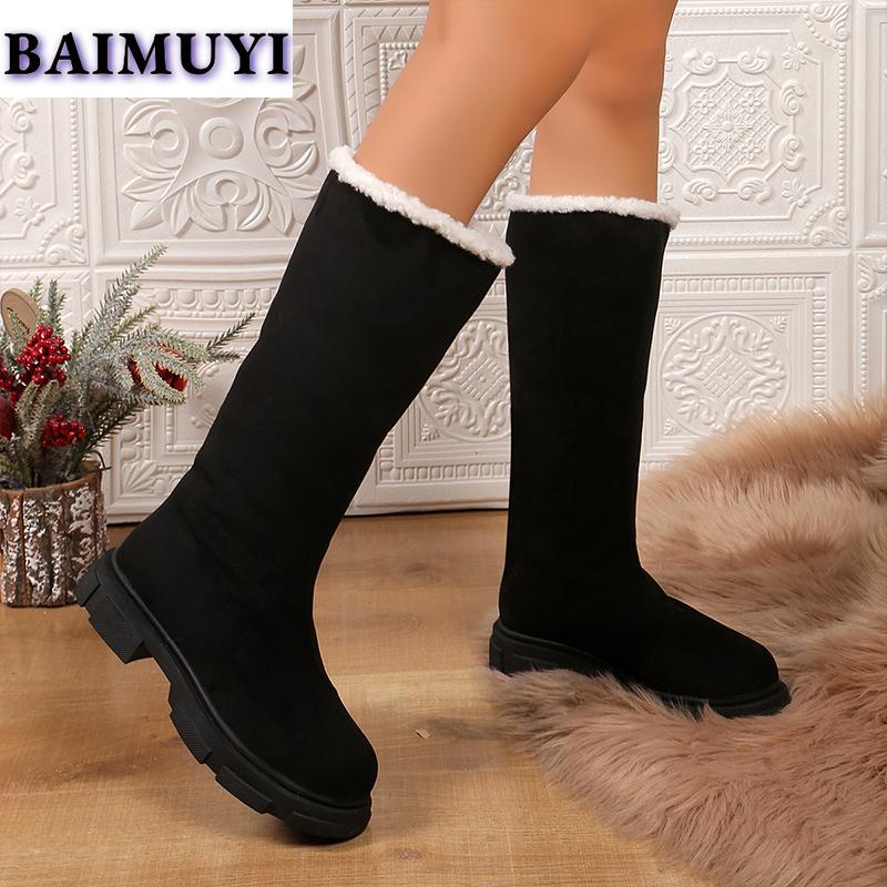 Fur Flats Platform Women Snow Knee High Boots Winter New Shoes 2025 Trend Warm Short Plush Chelsea Boots Casual Sneakers Botas