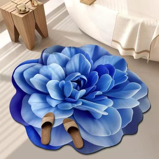 Diatomaceous Earth Floor Mat 3D Realistic Floral Design Non-Slip Absorbent Bath Mat Quick-Drying Soft
