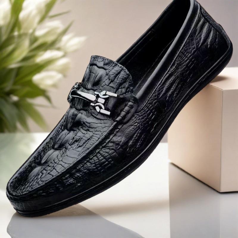 

Men s new leather shoes Men s high-end crocodile pattern Doudou shoes Business casual shoes Fashion trendy with one-pedal driving shoes 39