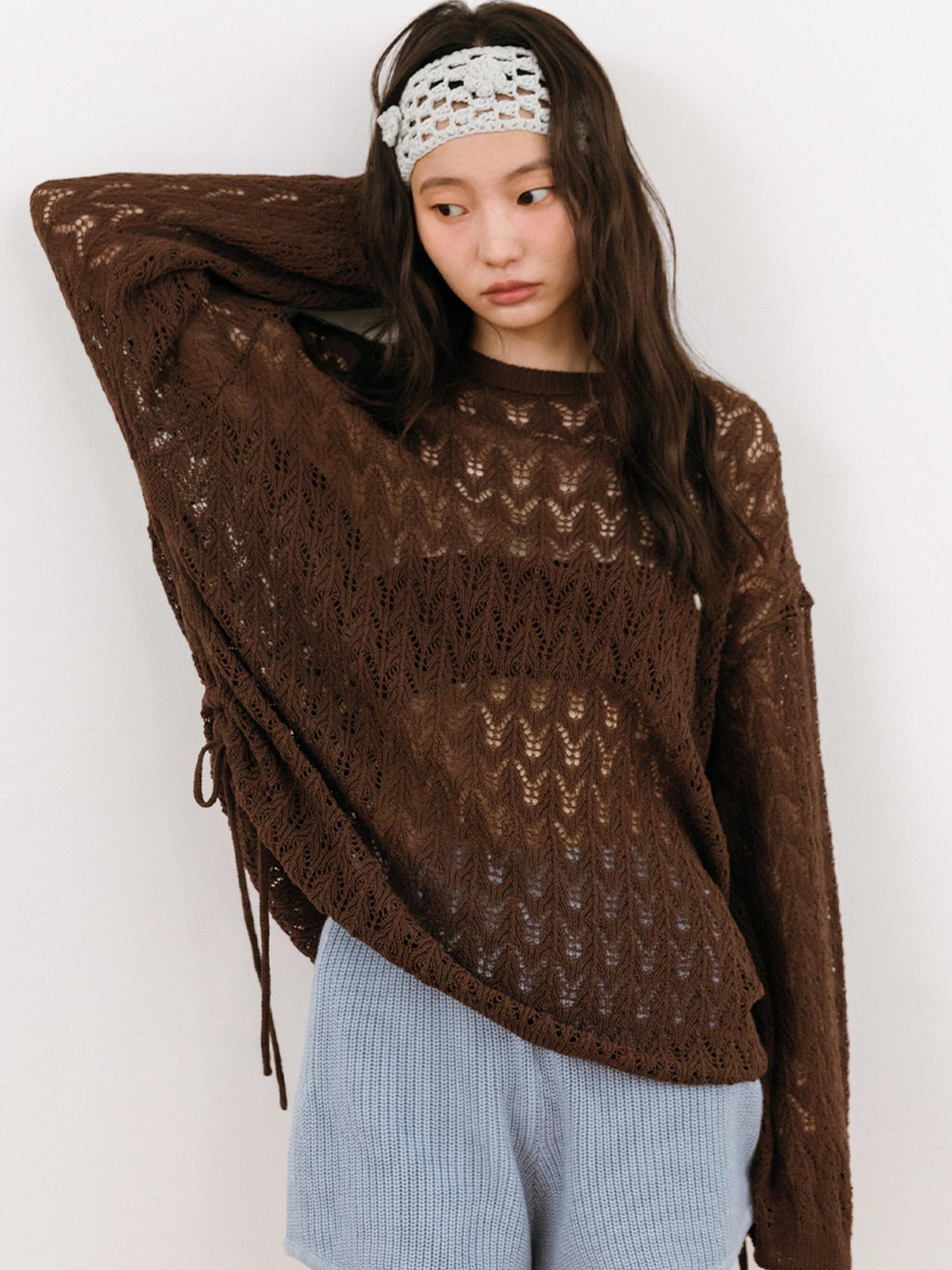 Tinnit Beach Punched String Knit Top_Brown Brown