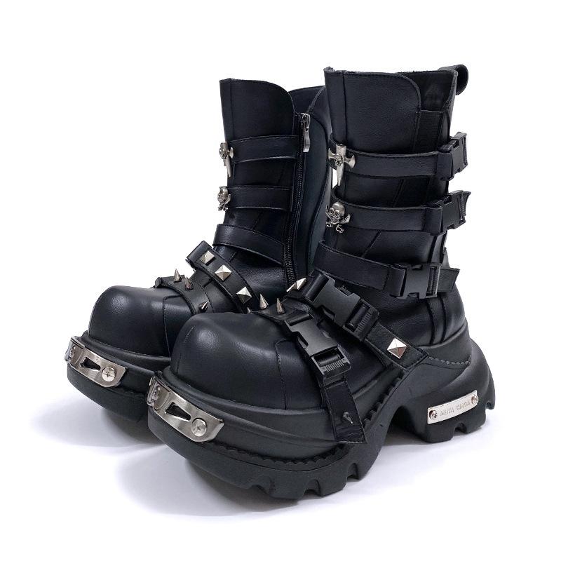 Punk style Martin boots autumn dark locomotive platform small short boots tooling rock boots 35 чёрный