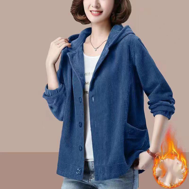 Spring Autumn Women's Corduroy Jacket Loose Slimming Thin Mom Casual Outerwear Midd