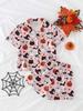 Dívčí pyžamový set Růžový s potiskem Halloweenských dýní a duchů, s knoflíky, krátkým rukávem, a šortkami, Dětské letní oblečení na doma, Pyžama pro dívky 4-7 let