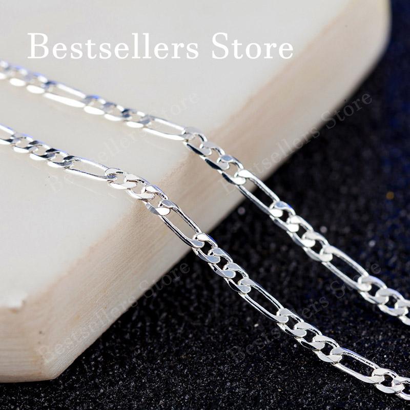 

925 Silver, 18K Gold, 16-30 Inches, 4mm Figaro Chain Necklace, Fashionable, Charming, Elegant, Gift Jewelry 40cm серебряный