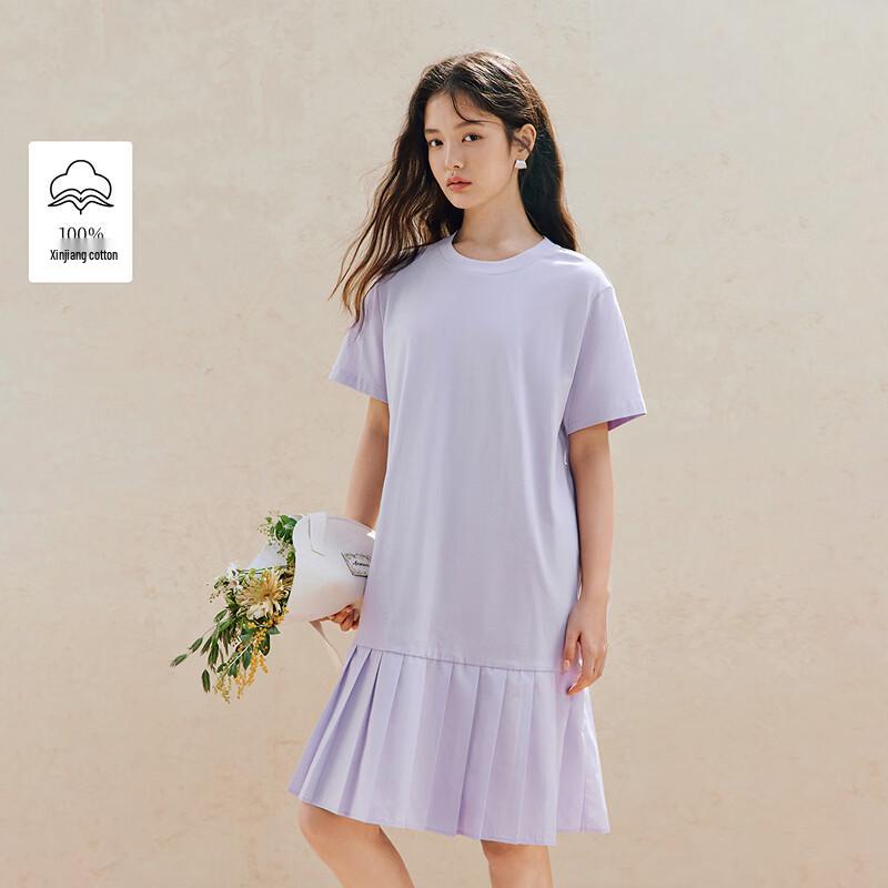 INMAN 100% Xinjiang Cotton T-Shirt Pleated Short Sleeve Dress XL