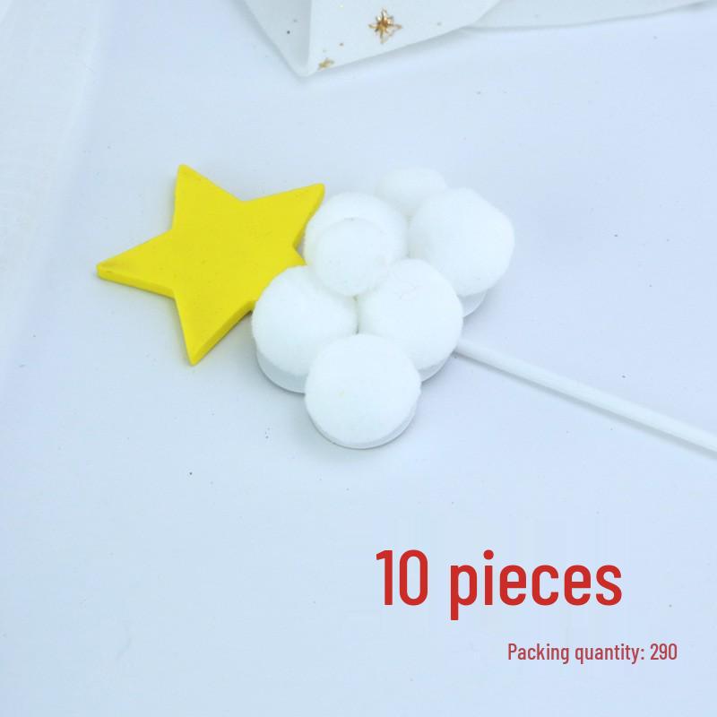 Pom-pom & Star Cake Toppers with 3D Clouds - Festive Birthday Table Decor