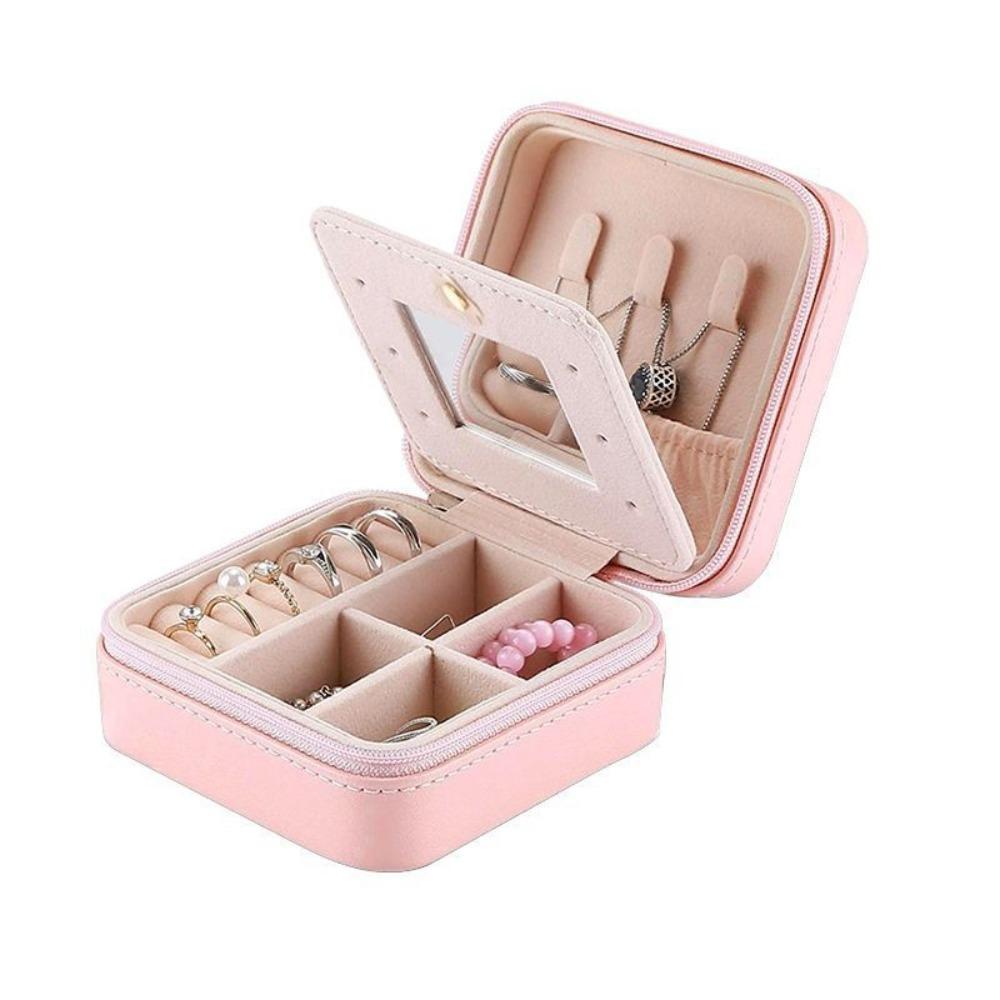 Fashion with Mirror Mini Jewelry Box Elegant High-end Ring Earring Storage Case Mini Jewelry Organizer розовый