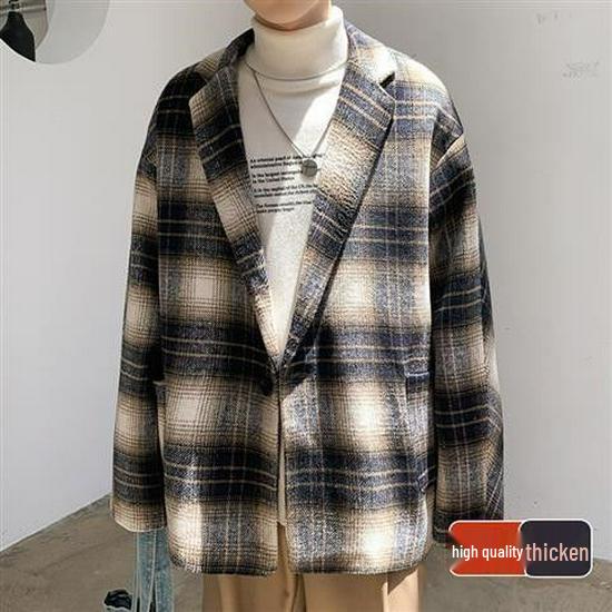 Men's Trendy Plaid Wool Jacket 2023: Autumn/Winter Korean-Style Casual Windbreaker
