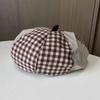 New spring and autumn versatile beret women's retro plaid splicing pumpkin hat showing face small painter hat