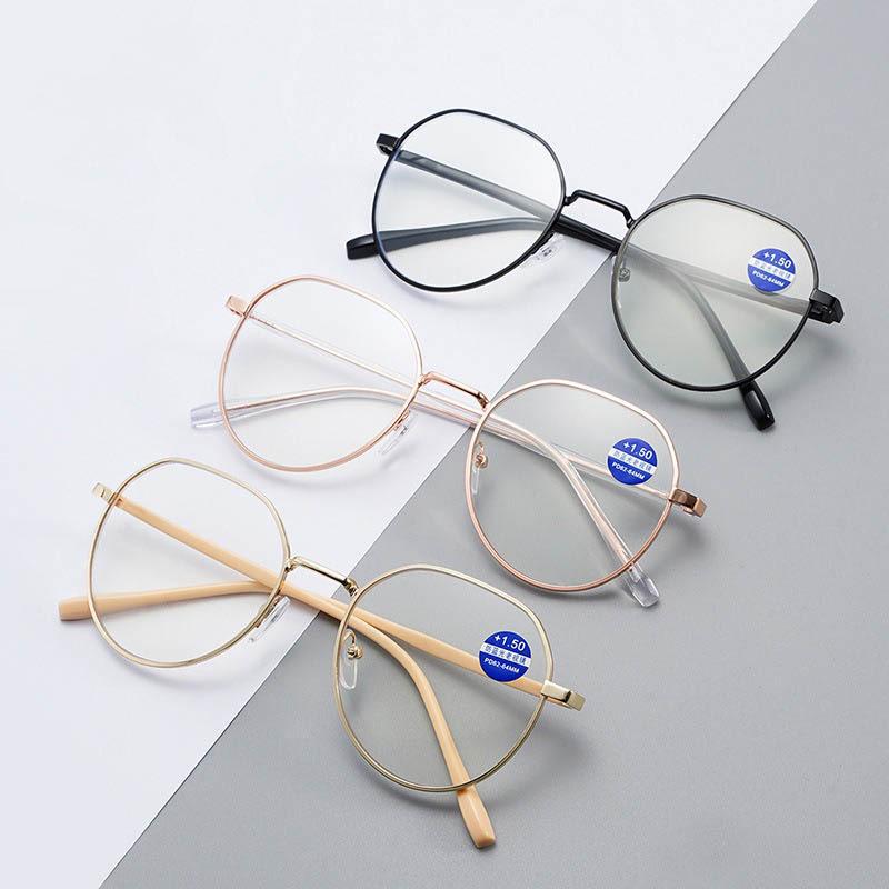 B8001 Anti-Blue Light Metal Reading Glasses - High-End, Comfortable Round Frame for Middle-Aged & Elderly