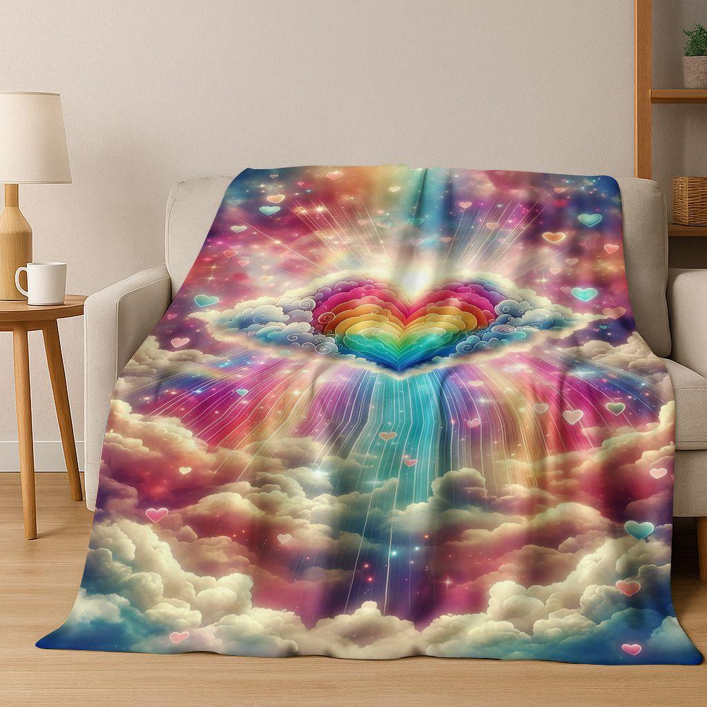Colorful Rainbow Clouds Dream Sky Cartoon Flannel Blanket,Cozy Soft Throw Blanket for Home Bedroom Bed Sofa Picnic Cover Kids